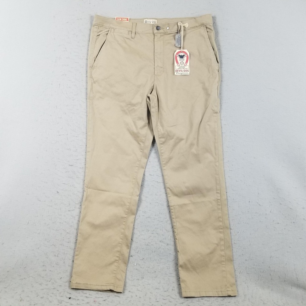 Devil-Dog Dungarees Pants Men 36x30 Beige Slim Chino Straight Leg DD8012 Stretch